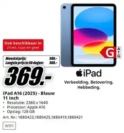 MediaMarkt iPad A16 (2025) Blauw aanbieding