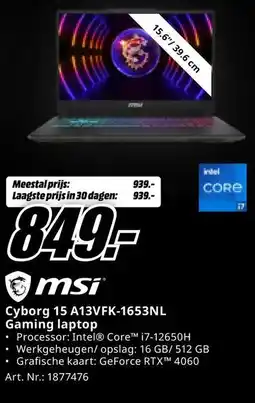 MediaMarkt Msi Cyborg 15 A13VFK-1653NL Gaming laptop aanbieding