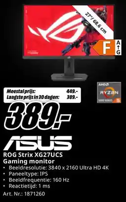 MediaMarkt ASUS ROG Strix XG27UCS Gaming monitor aanbieding