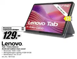 MediaMarkt Lenovo Tab + Folio Sleeve Android tablet met cover aanbieding