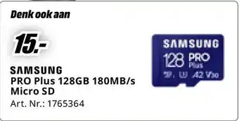 MediaMarkt Samsung PRO Plus 128GB 180MB/s Micro SD aanbieding