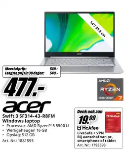 MediaMarkt Acer Swift 3 SF314-43-R8FM Windows laptop aanbieding