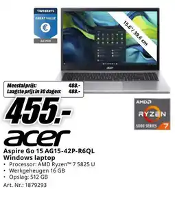 MediaMarkt Acer Aspire Go 15 AG15-42P-R6QL Windows laptop aanbieding