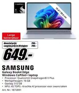 MediaMarkt Samsung Galaxy Book4 Edge Windows CoPilot+ laptop aanbieding
