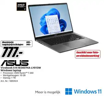 MediaMarkt ASUS Vivobook S14 M3407HA-LY013W Windows laptop aanbieding