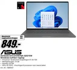 MediaMarkt ASUS Zenbook A14 UX3407QA-QD215W Windows CoPilot+ laptop aanbieding