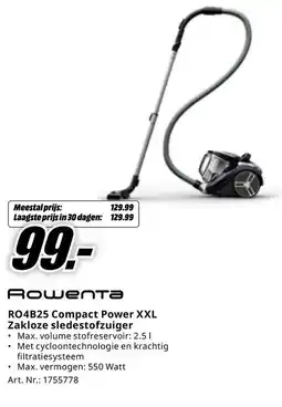 MediaMarkt Rowenta RO4B25 Compact Power XXL Zakloze sledestofzuiger aanbieding