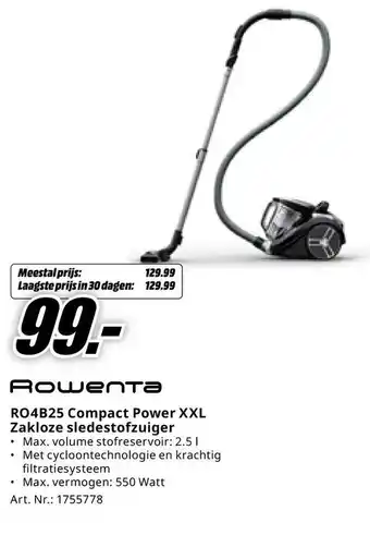 MediaMarkt Rowenta RO4B25 Compact Power XXL Zakloze sledestofzuiger aanbieding