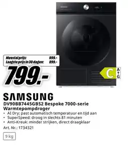 MediaMarkt Samsung DV90BB7445GBS2 Bespoke 7000-serie Warmtepompdroger aanbieding