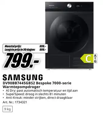 MediaMarkt Samsung DV90BB7445GBS2 Bespoke 7000-serie Warmtepompdroger aanbieding