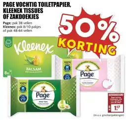 MCD Supermarkt PAGE VOCHTIG TOILETPAPIER, KLEENEX TISSUES OF ZAKDOEKJES aanbieding