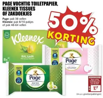 MCD Supermarkt PAGE VOCHTIG TOILETPAPIER, KLEENEX TISSUES OF ZAKDOEKJES aanbieding