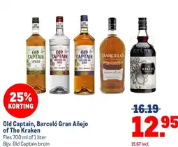 Makro Old Captain, Barceló Gran Añejo of The Kraken aanbieding