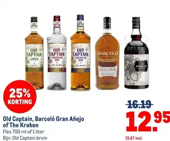 Makro Old Captain, Barceló Gran Añejo of The Kraken aanbieding
