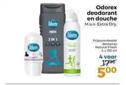 Trekpleister Odorex deodorant en douche M.u.v. Extra Dry. aanbieding