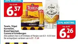 Hoogvliet Texels, Tripel Karmeliet, Brand Speciaal, Corona of Grimbergen aanbieding