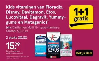Etos Kids vitaminen van floradix disney davitamon etos lucovitaal dagravit yummy- gums en metagenics aanbieding