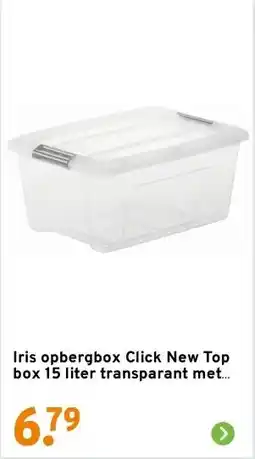 GAMMA Iris opbergbox Click New Top box 15 liter transparant met grijze clips en deksel aanbieding