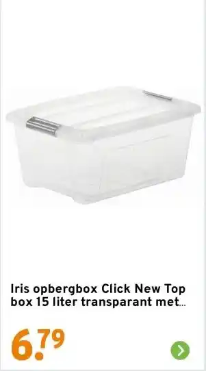 GAMMA Iris opbergbox Click New Top box 15 liter transparant met grijze clips en deksel aanbieding
