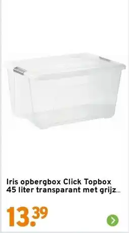 GAMMA Iris opbergbox Click Topbox 45 liter transparant met grijze clips en deksel aanbieding