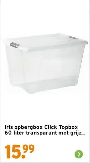 GAMMA Iris opbergbox Click Topbox 60 liter transparant met grijze clips inclusief deksel aanbieding