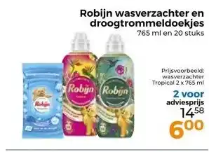 Trekpleister Robijn wasverzachter en droogtrommeldoekjes aanbieding