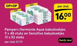 Etos Pampers Harmonie Aqua babydoekjes 9 x 48 stuks en Sensitive babydoekjes 12 x 52 stuks aanbieding