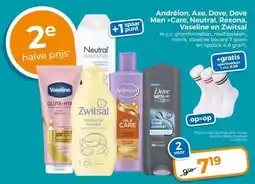Trekpleister Andrélon, Axe, Dove, Dove Men +Care, Neutral, Rexona, Vaseline en Zwitsal aanbieding