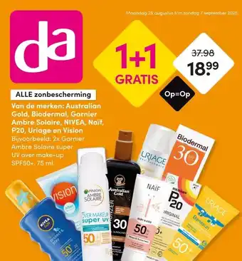 DA Australian Gold, Biodermal, Garnier Ambre Solaire, NIVEA, Naïf, P20, Uriage en Vision aanbieding