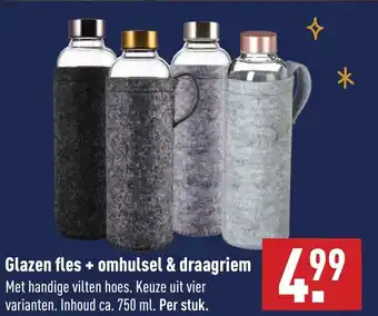 ALDI Glazen fles + omhulsel & draagriem aanbieding