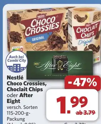 Combi Nestlé Choco Crossies, Choclait Chips oder After Eight aanbieding