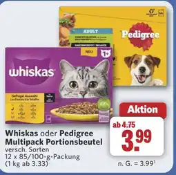 Combi Whiskas oder Pedigree Multipack Portionsbeutel aanbieding