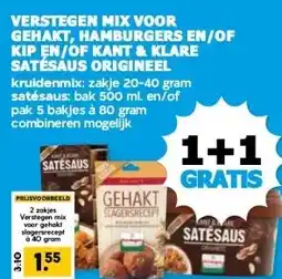 Boon`s Markt VERSTEGEN MIX VOOR GEHAKT, HAMBURGERS EN/OF KIP EN/OF KANT & KLARE SATÉSAUS ORIGINEEL aanbieding