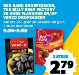 Boon`s Markt RED BAND SNOEPZAKKEN, THE JELLY BEAN FACTORY 36 HUGE FLAVOURS EN/OF VENCO DROPZAKKEN aanbieding