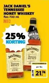 Boon`s Markt JACK DANIEL'S TENNESSEE HONEY WHISKEY aanbieding