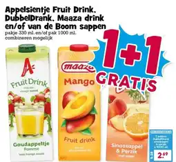Boon`s Markt Appelsientje Fruit Drink, DubbelDrank, Maaza drink en/of van de Boom sappen aanbieding