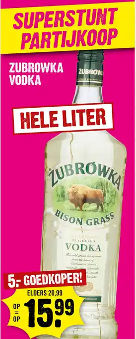 Dirck 3 Zubrowka bison grass vodka 100 cl aanbieding