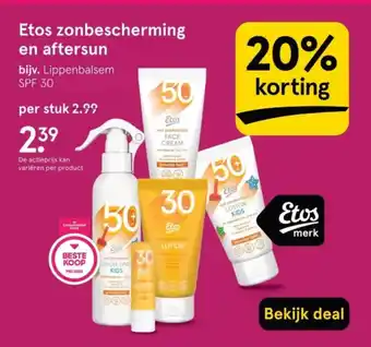 Etos Etos zonbescherming en aftersun aanbieding