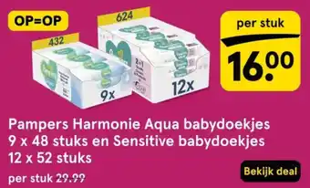 Etos Pampers Harmonie Aqua babydoekjes en Sensitive babydoekjes aanbieding