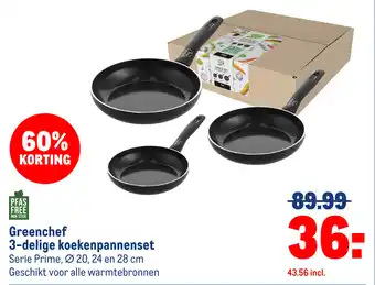 Makro Greenchef 3-delige koekenpannenset aanbieding
