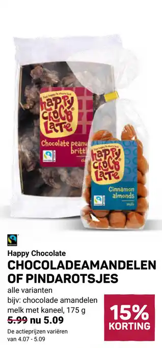 Ekoplaza Happy chocolate chocoladeamandelen of pindarotsjes aanbieding