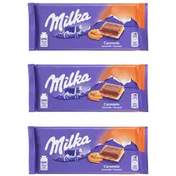 Albert Heijn Milka Chocoladereep Karamel 3-pack aanbieding