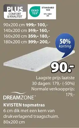 Jysk Dreamzone kvisten topmatras aanbieding