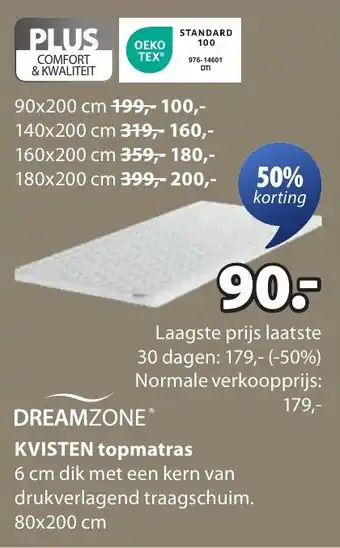 Jysk Dreamzone kvisten topmatras aanbieding