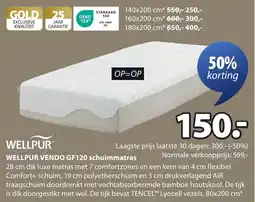 Jysk Wellpur vendo GF120 schuimmatras aanbieding