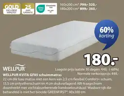 Jysk Wellpur kvita GF85 schuimmatras aanbieding