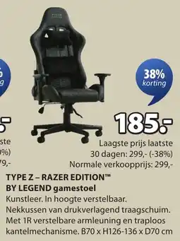 Jysk Type z razer edition by legend gamestoel aanbieding