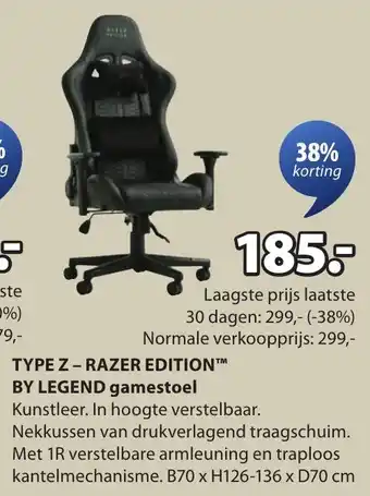 Jysk Type z razer edition by legend gamestoel aanbieding