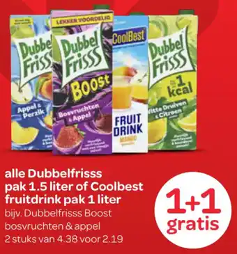 Spar Dubbelfrisss of CoolBest fruitdrink aanbieding