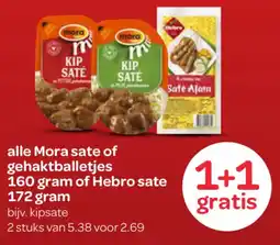Spar Mora sate of gehaktballetjes of Hebro sate aanbieding